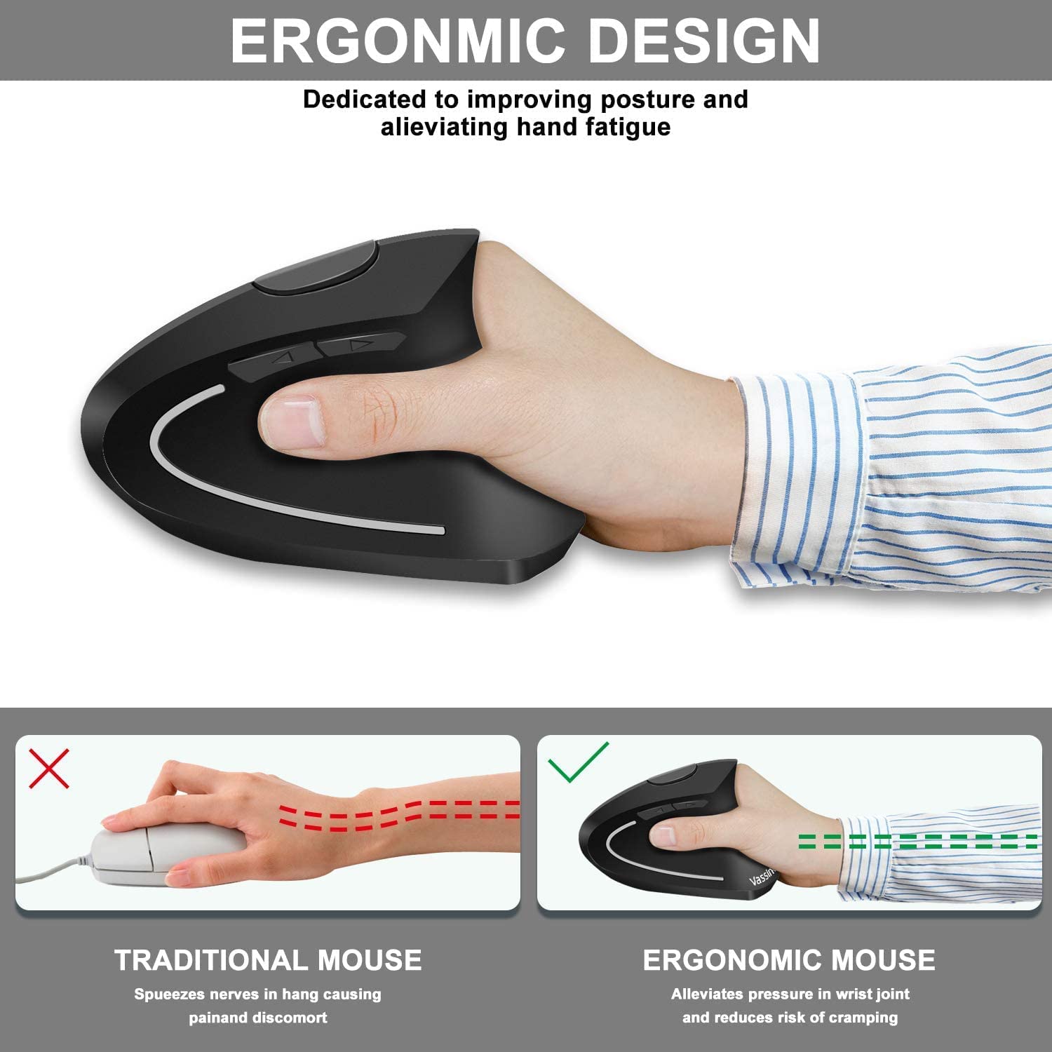 Mouse Ergonómico Inalámbrico Recargable