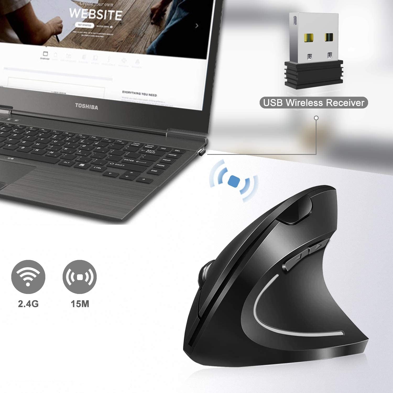 Mouse Ergonómico Inalámbrico Recargable